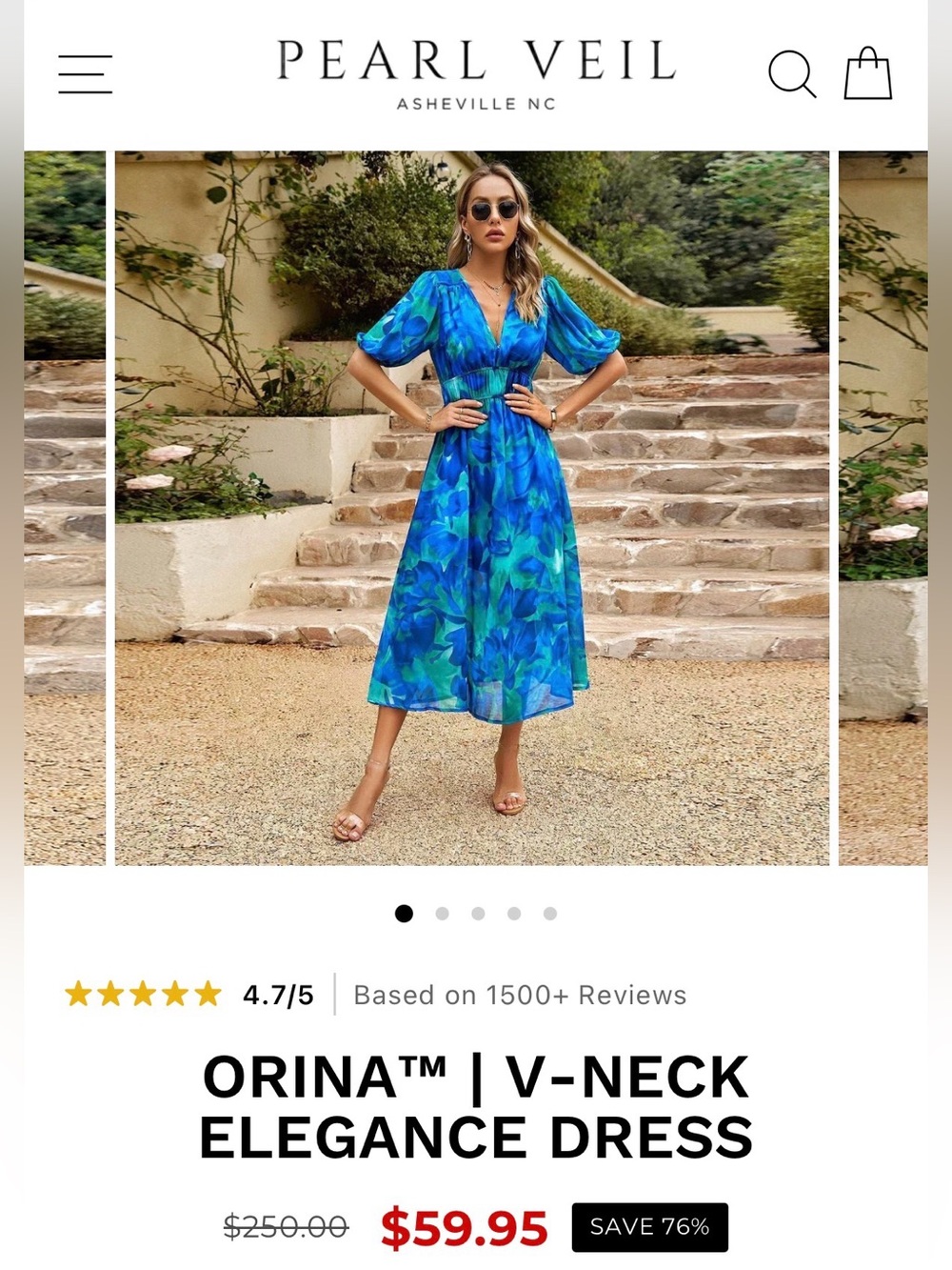 Orina™ V-Neck Elegance Dress in Blue